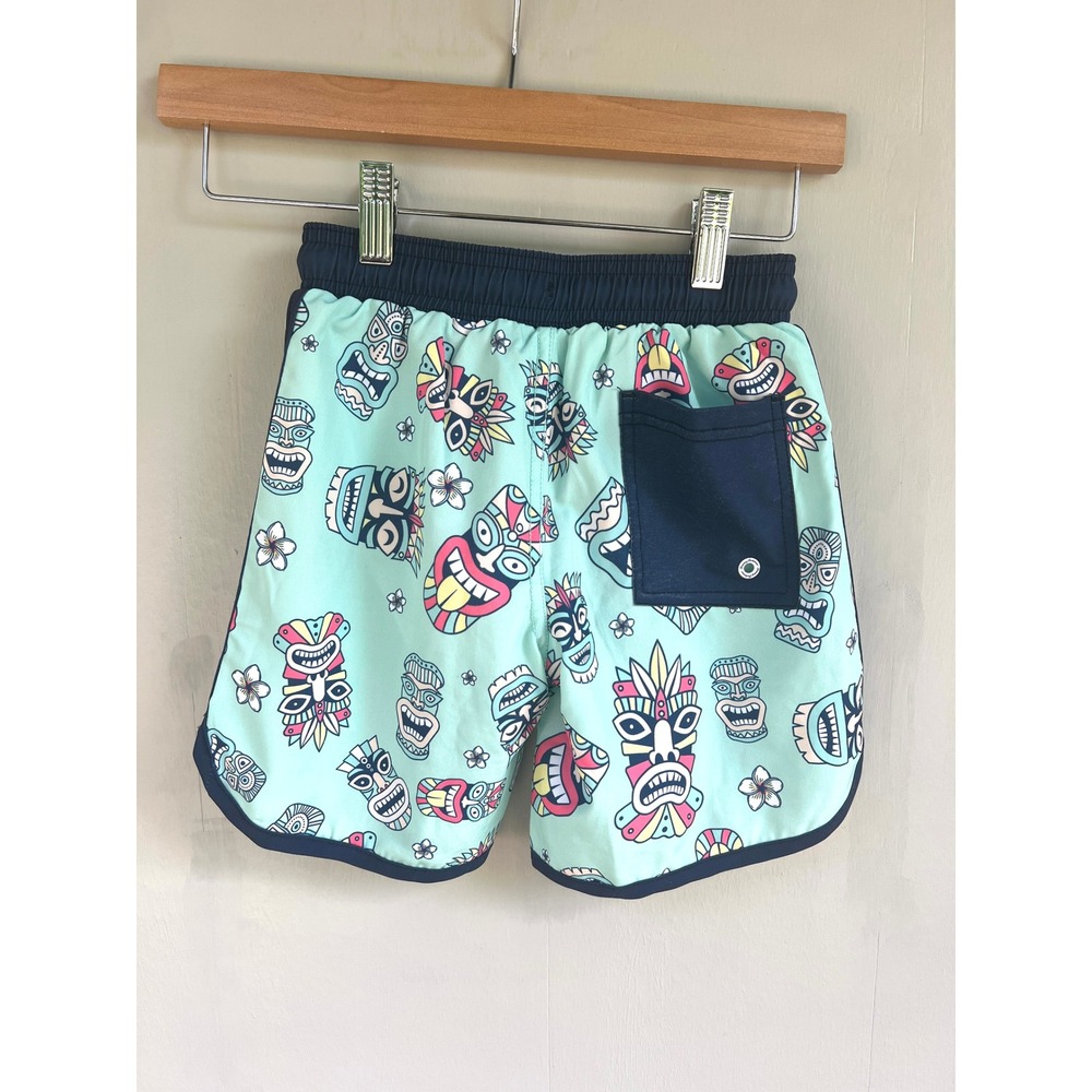 Tommy Bahama Boy Swim Trunks Size 5/6 Tiki‎ Print Tribal Masks Swim Shorts Mint - Picture 5 of 7